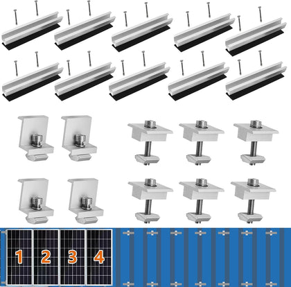 Solar Panel Mounting Brackets for Roof, Aluminum Solar Rails | Solar Panel Mounting Kit For 4 Panels, Included 10 X
