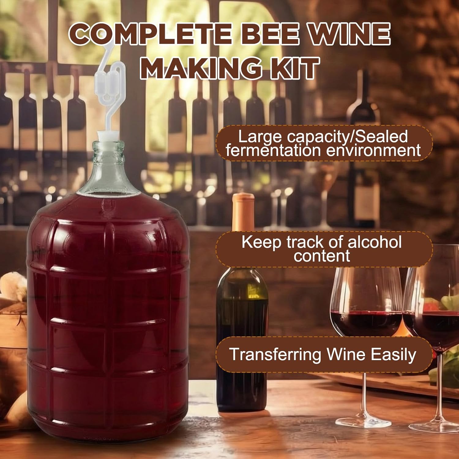 Wine Making Kit Include 5 Gallon Carboy, 6.5Gallon Bucket,Lid, Automatic Siphon, Hydrometer, Alcohol Percentage