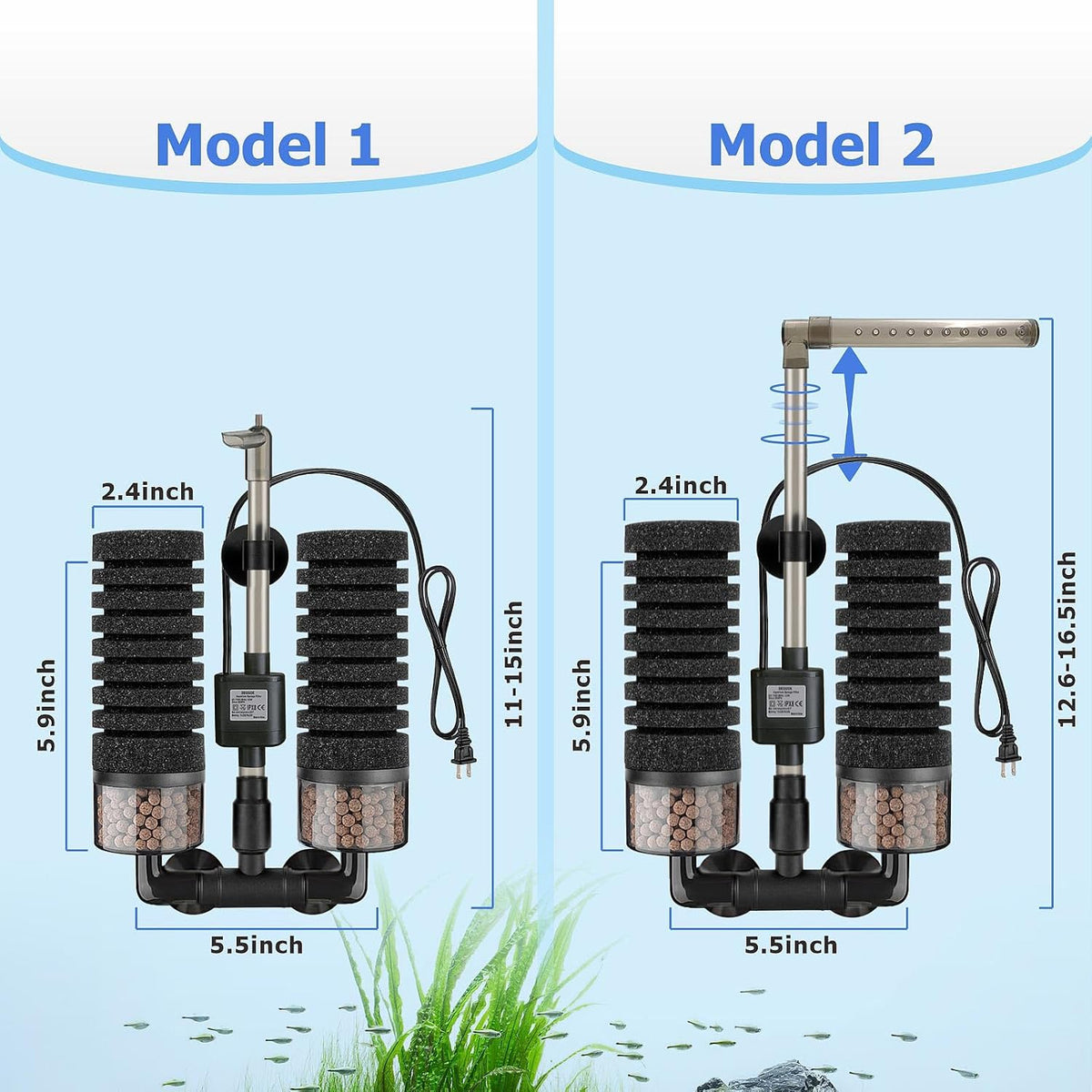 Upgrade Aquarium Electric Power Sponge Filter with Submersible Pump ，Ultra-Quiet Motor with Bio Ceramic Media Balls