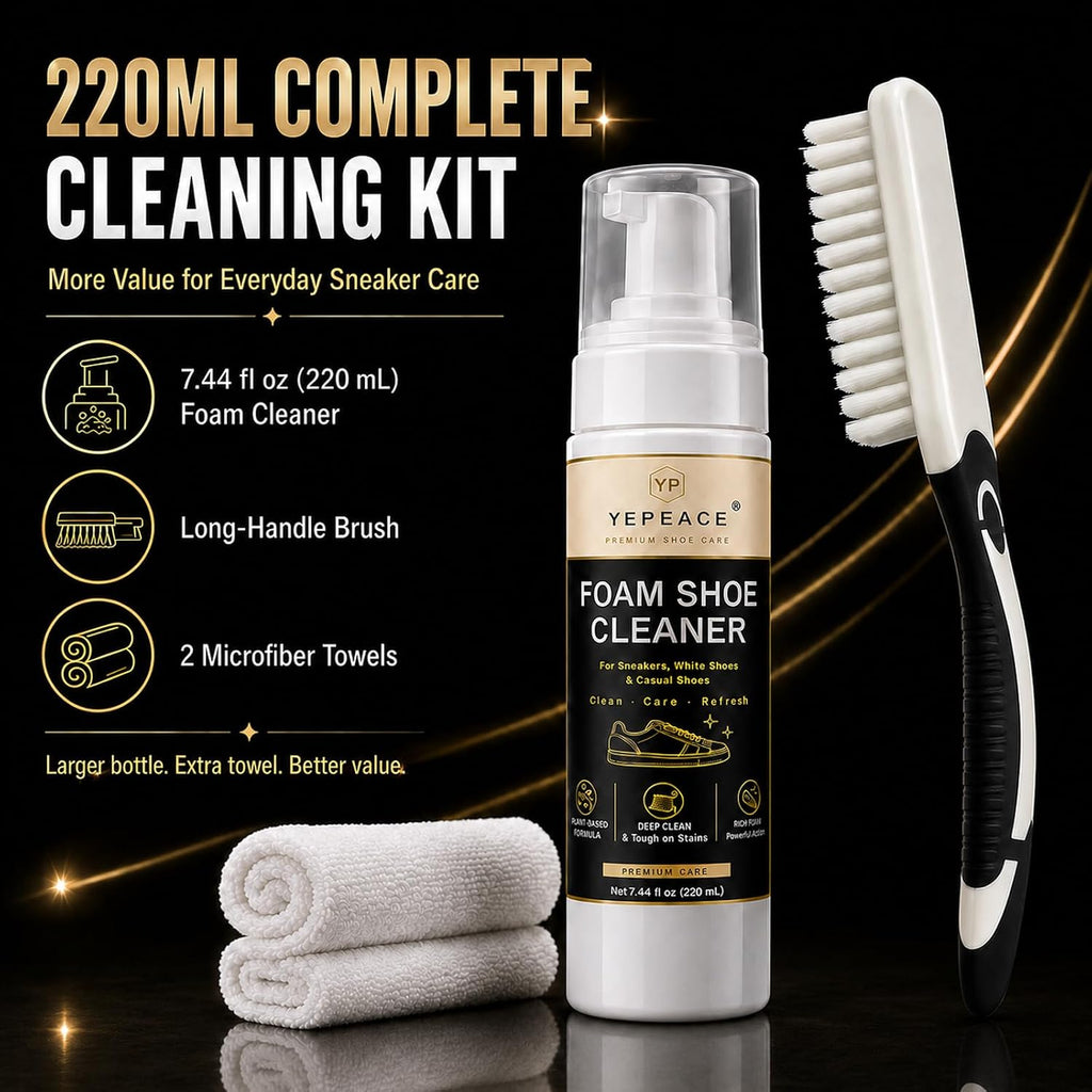 Shoe Cleaner Kit, Sneaker Cleaner Foam for White Shoes, 7.44 fl oz (220 mL) Deep Cleaning Foam with Long-Handle Brush