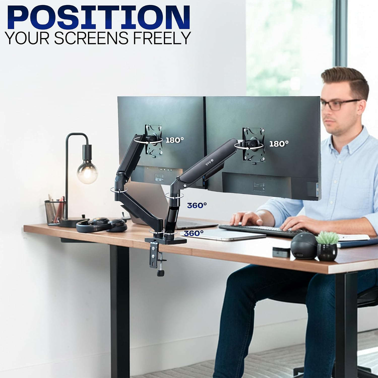 Dual Monitor Stand, Fully Adjustable Arms for 17 to 32 inch Screens, Mechanical Articulating Desk Mount, Gaming and