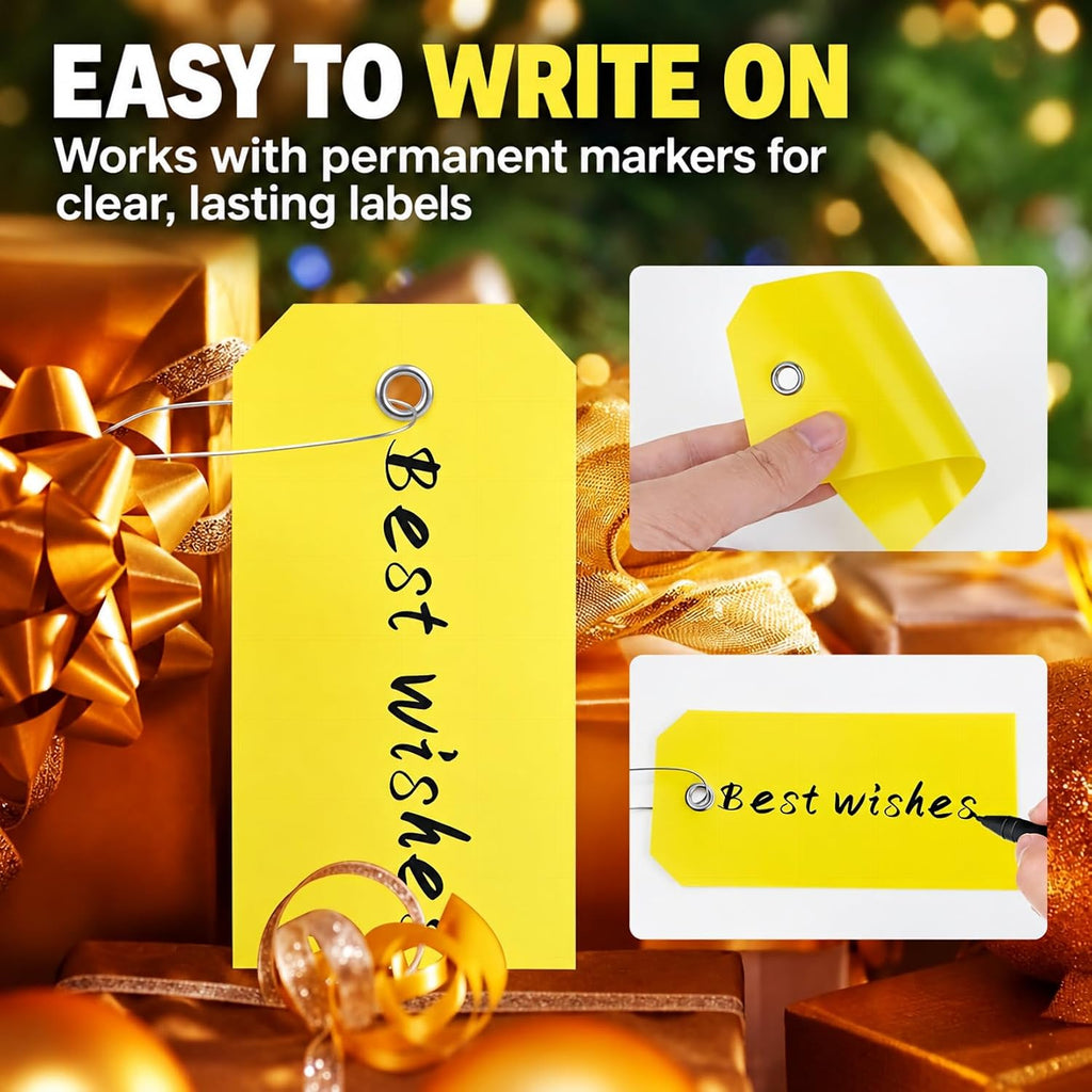 100 Pcs Plastic Tags with Wires Shipping Tags 4 3/4 x 2 3/8, Yellow