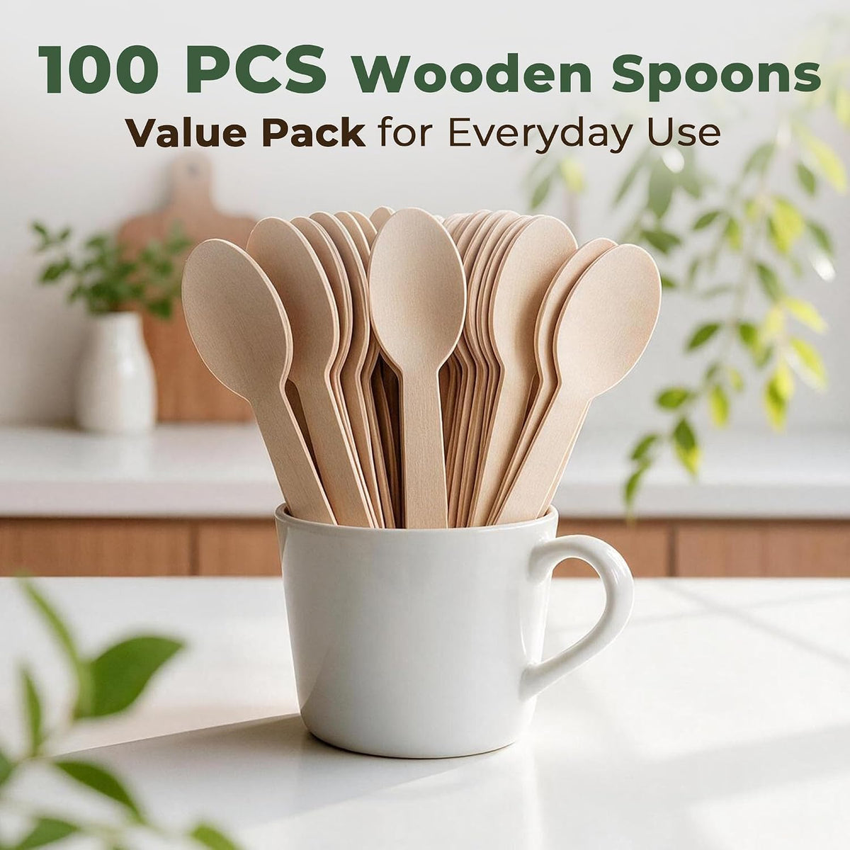 100 Count Disposable Wooden Cutlery Spoons for Parties events