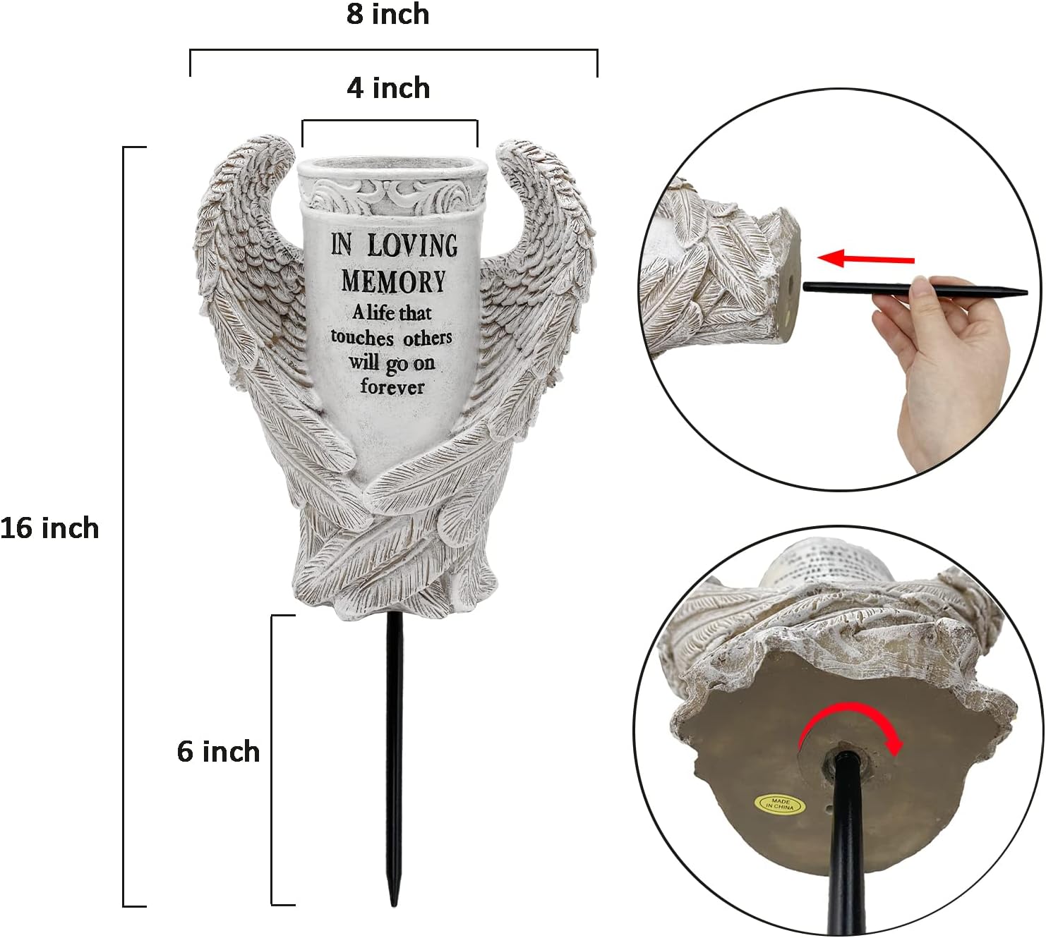 Grave Decorations for Cemetery, Angel Wings Vases with Spikes for Garden Decorations Waterproof Garden Statues
