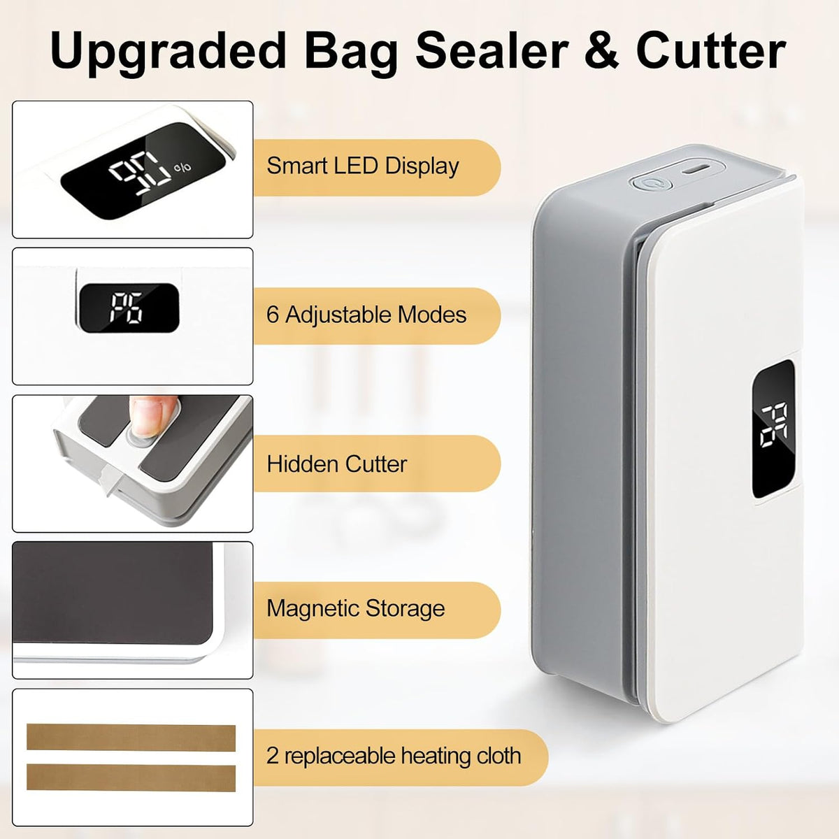Mini Rechargeable Bag Sealer with Fridge Magnet & Built-in Cutter