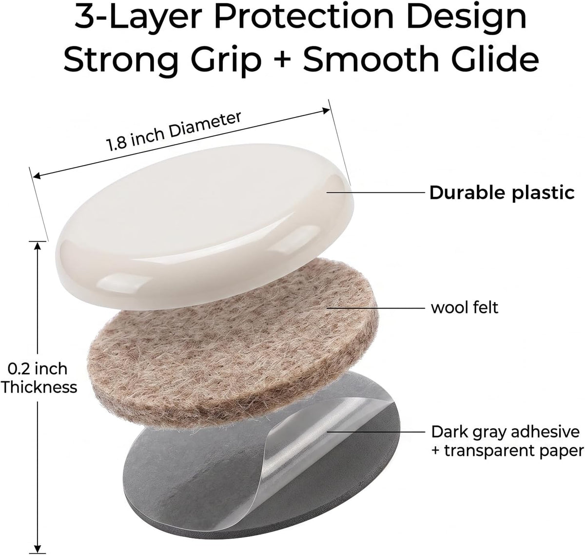 1-3/4" Self-Adhesive Furniture Sliders for Carpet (16-Pack, Beige)
