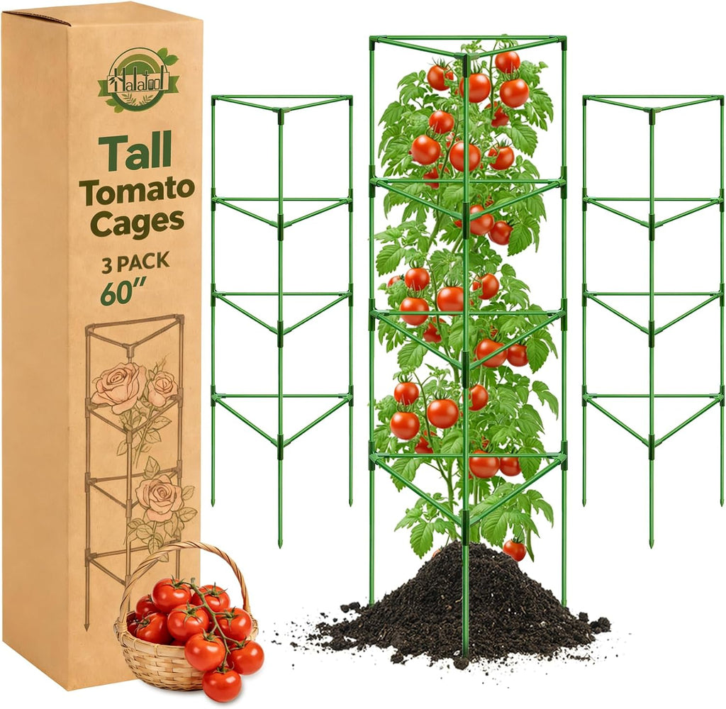 3 Pack Tomato Cages for Graden 60 Inch, Adjustable Metal Tall Heavy Duty Tomato Trellis Plant Support, Tomatoes