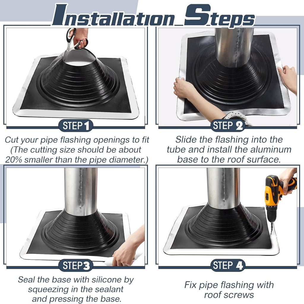 #8 Epdm Metal Roof Pipe Flashing, Fits 6-3/4" to 15'' Od Pipes, Flexible Roof Flashing with Aluminum Base, Waterproof