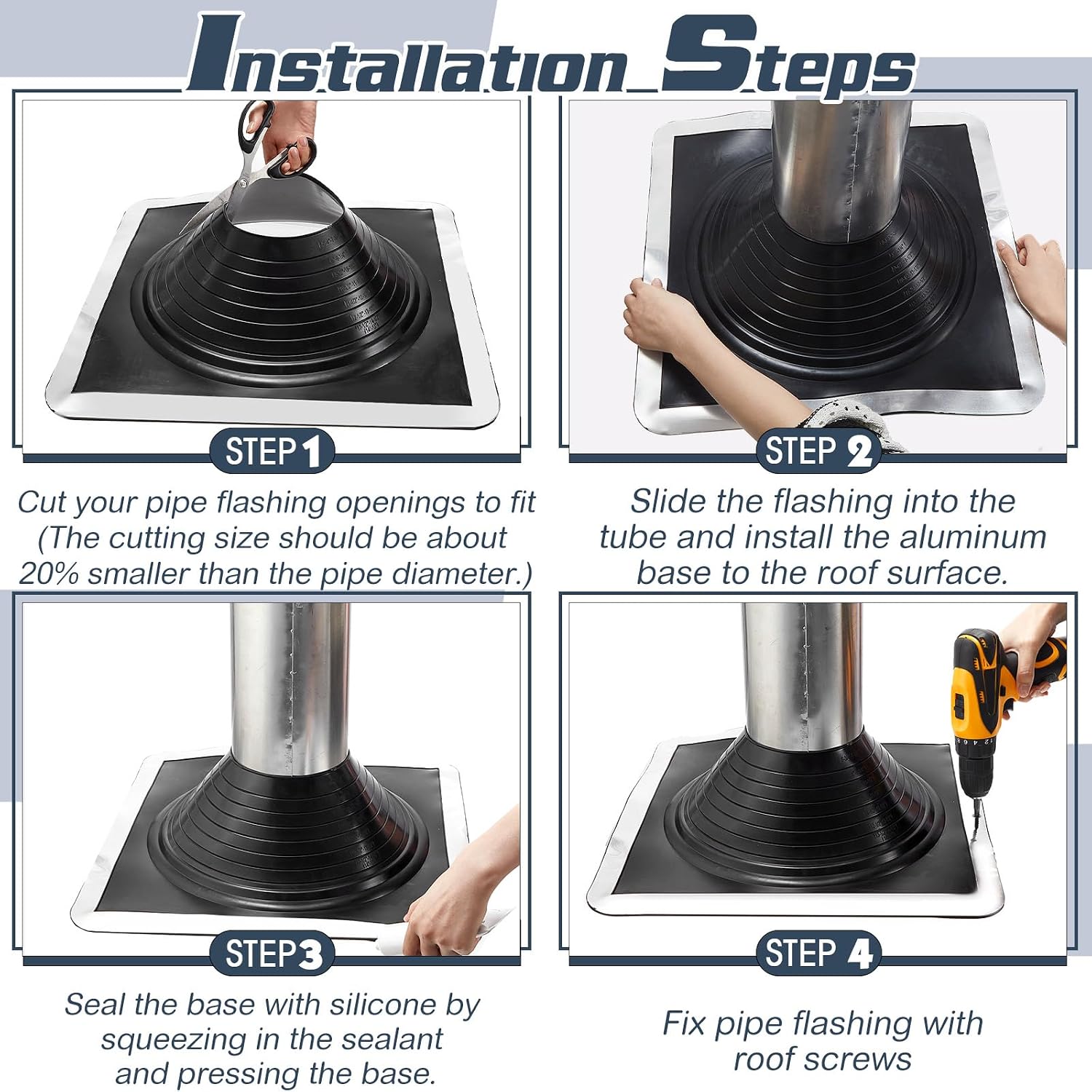 #8 Epdm Metal Roof Pipe Flashing, Fits 6-3/4" to 15'' Od Pipes, Flexible Roof Flashing with Aluminum Base, Waterproof