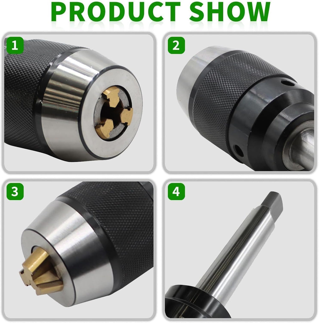 1/64"-1/2" Heavy Duty MT2 Shank Lathe Keyless Drill Chuck