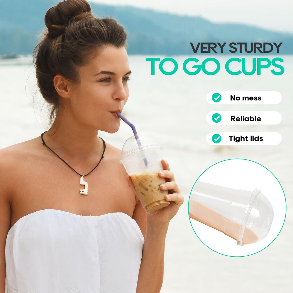 100 PACK 16 oz Clear Disposable Plastic Cups with Dome Lids