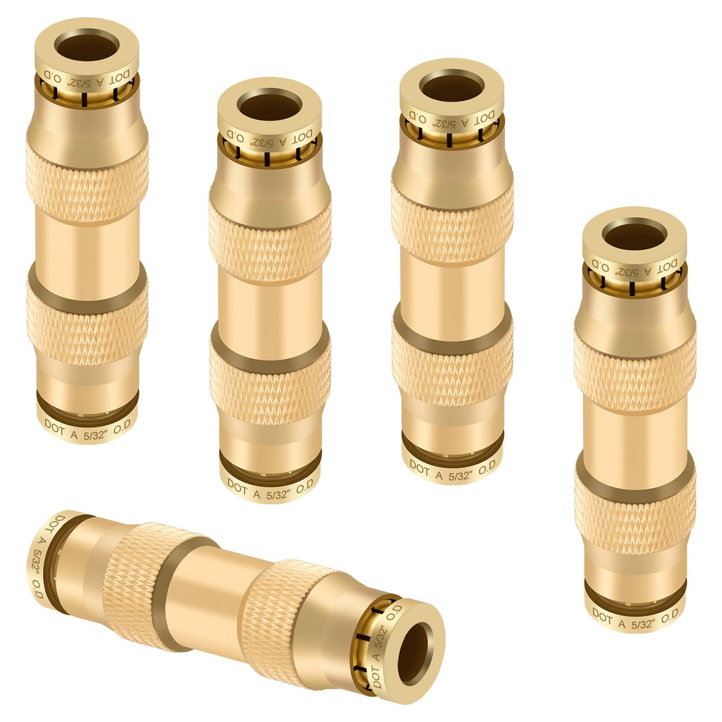 Boeray 5/32" Straight Brass Union, DOT Approved Air Line Connector 5PCS