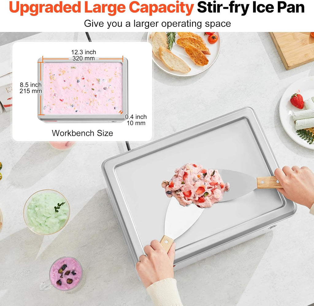 Fried Ice Cream Machine, 12.6" x 8.5" 120W Stir-Fried Ice Cream Roll Maker with Compressor and 2 Scrapers