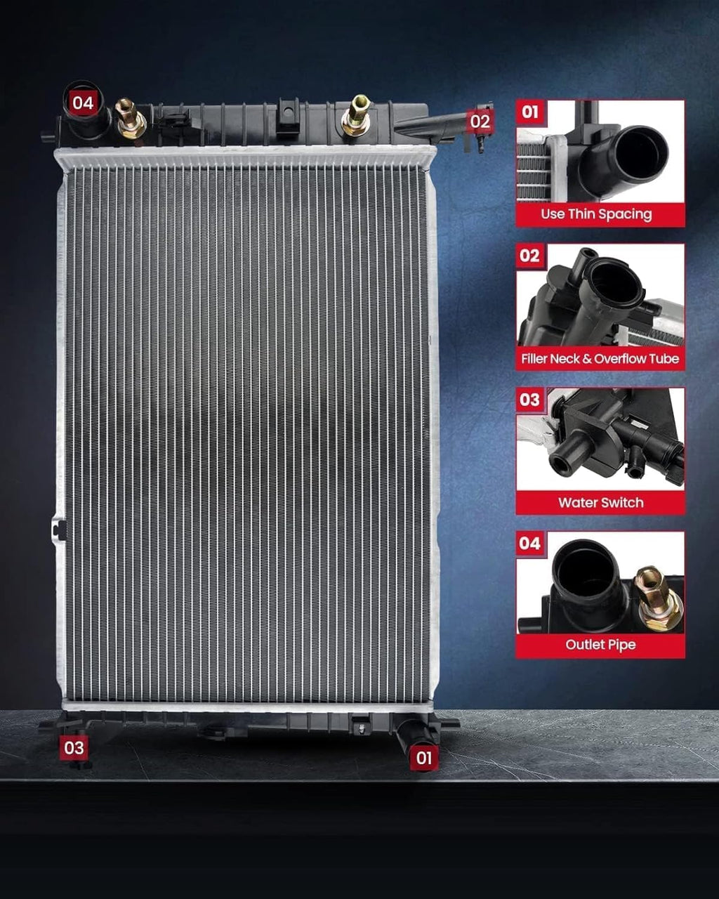 KAX Replacement Radiator for Hombre 1997-2000 4.3L, Sonoma 1996-2004 4.3L