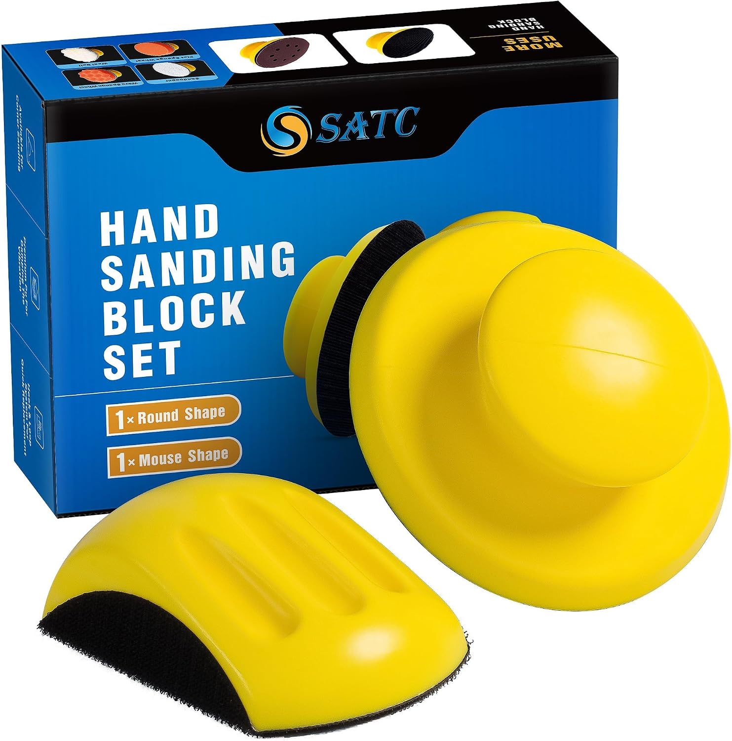 Sanding Blocks 5 Inch Hook and Loop Sanding Block 2 PCS Round and Mouse Hand Sanding Block for Wood Furniture