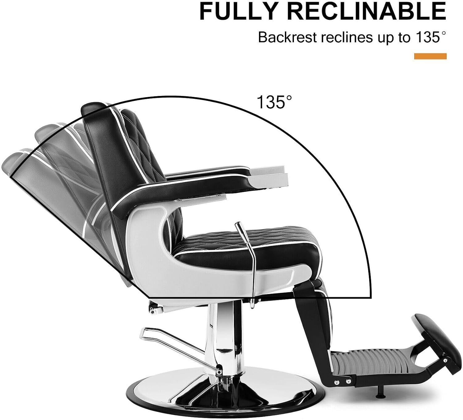 All Purpose Barber Chair Reclining for Barbershop (Black) | Heavy Duty with Footrest and Headrest, Shampoo Spa