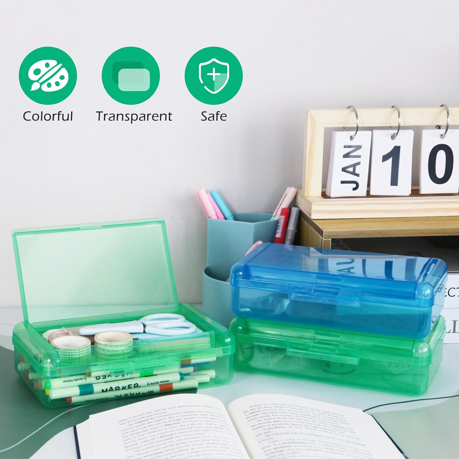 Double Layer Plastic Clear Hard Colored Pencil Box Case Pen Crayon Box | Cute Color Hard Clear Pen Case with