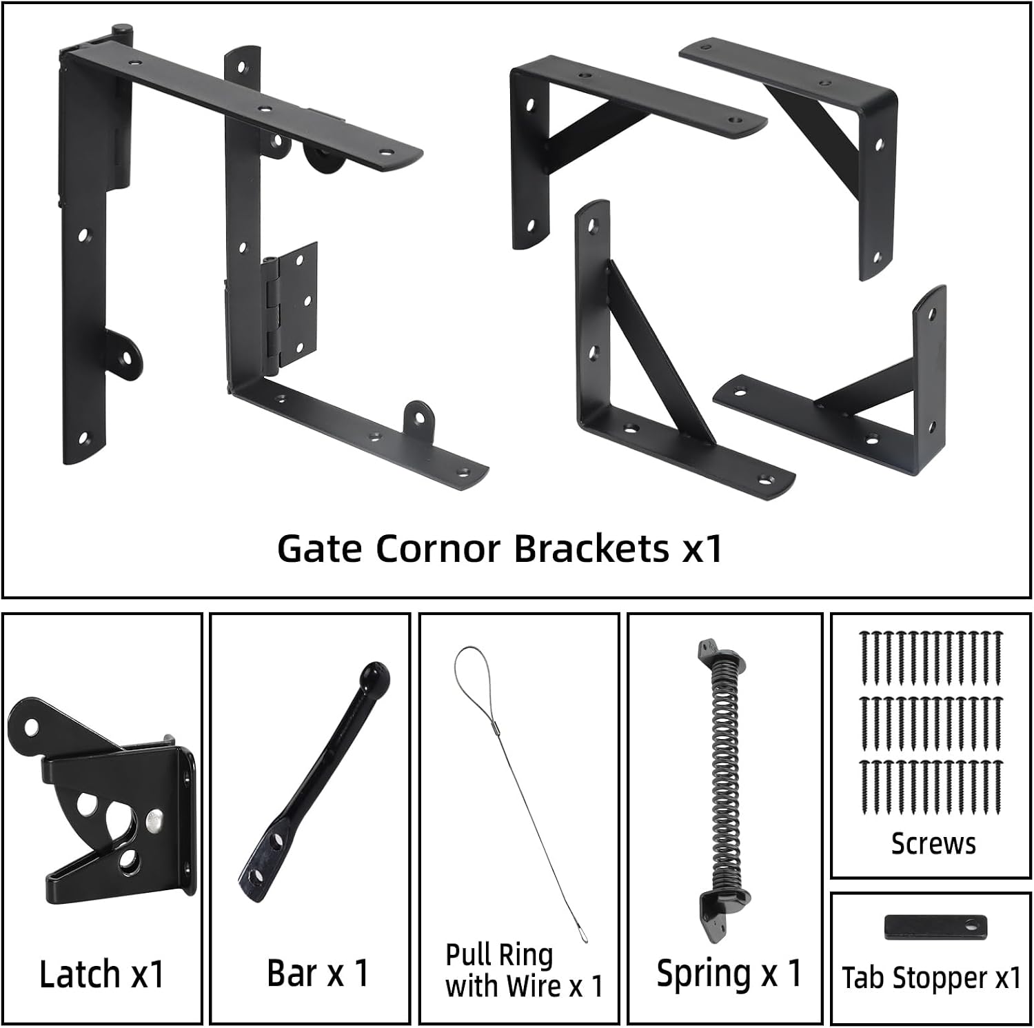 Fence Gate Kit Gate Hardware, 1 Set Anti Sag Gate Kit Gate Frame Cornor Brackets Kit with Self Closing Gate Springs
