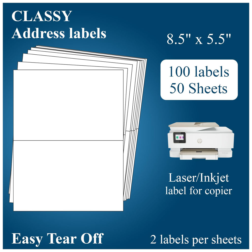 2UP - Sticker Paper, 11" x 8.5" Half Sheet Shipping Address Labels