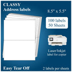 2UP - Sticker Paper, 11" x 8.5" Half Sheet Shipping Address Labels