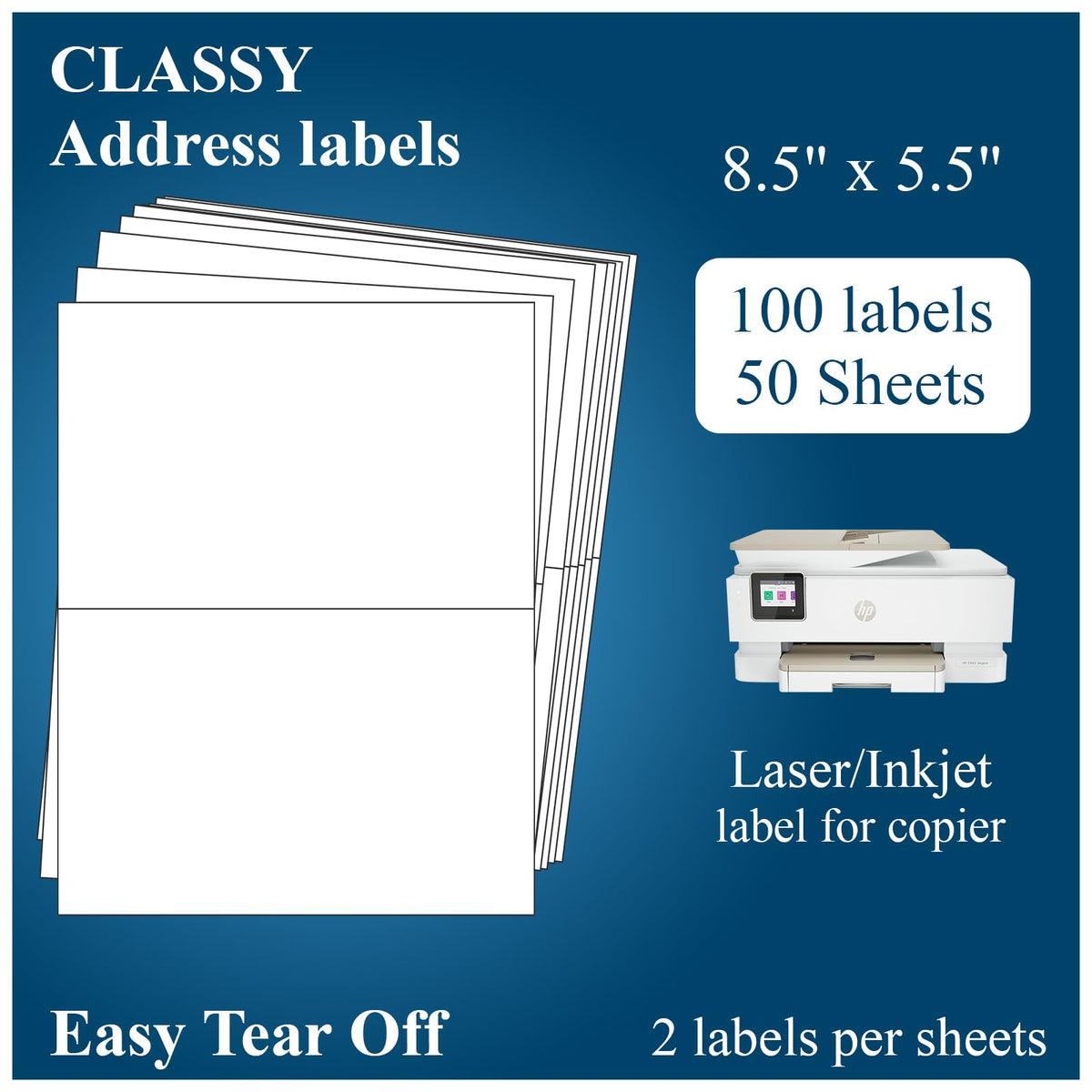 2UP - Sticker Paper, 11" x 8.5" Half Sheet Shipping Address Labels