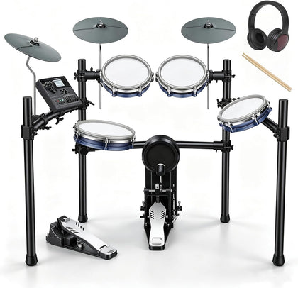 MOSEN Electric Drum Set with Quiet Mesh Drum Pads, 1200 Sounds | 10" Triple-Zone Mesh Snare, Choke Cymbals for Pro