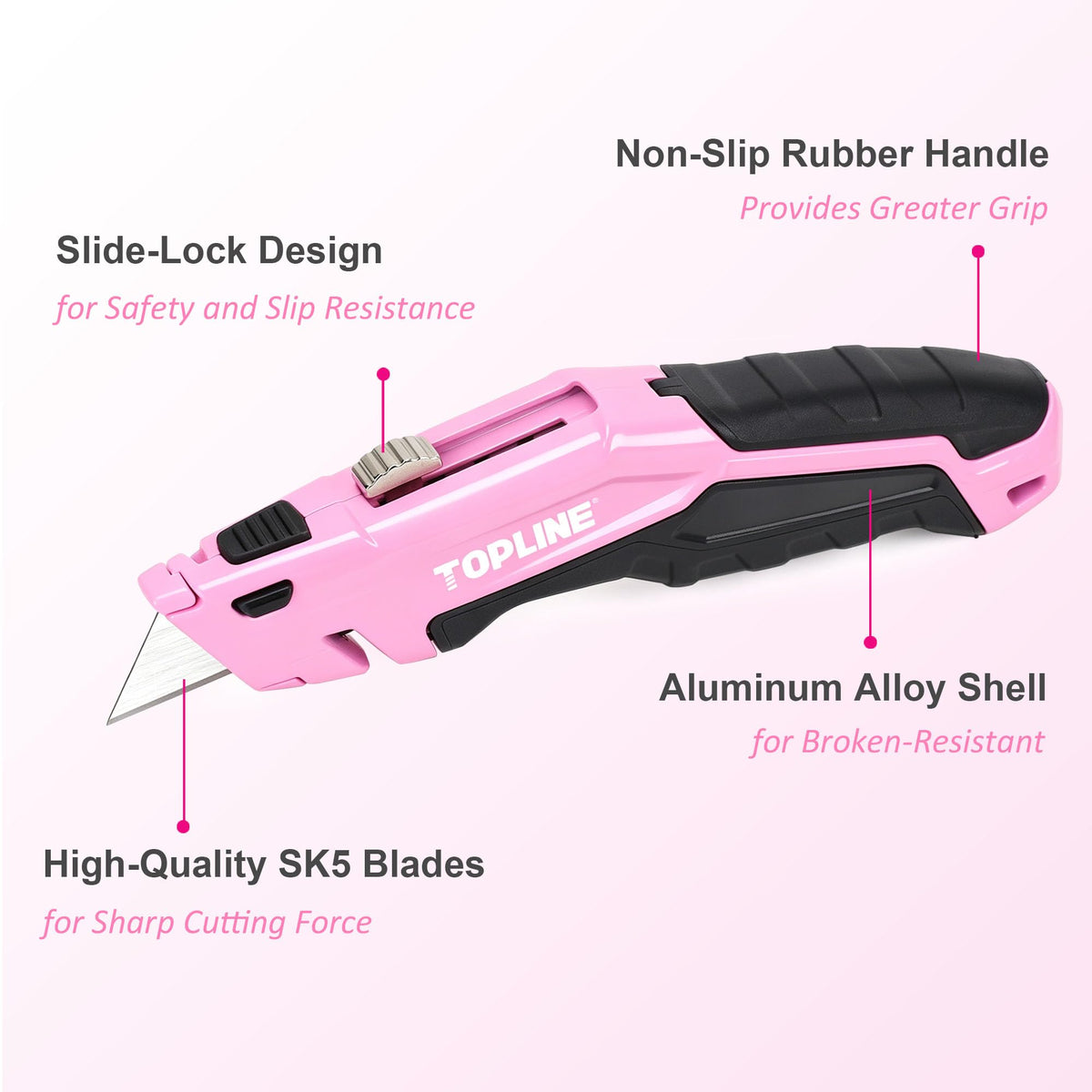Retractable Pink Utility Knife, Pink Box Cutter for Women