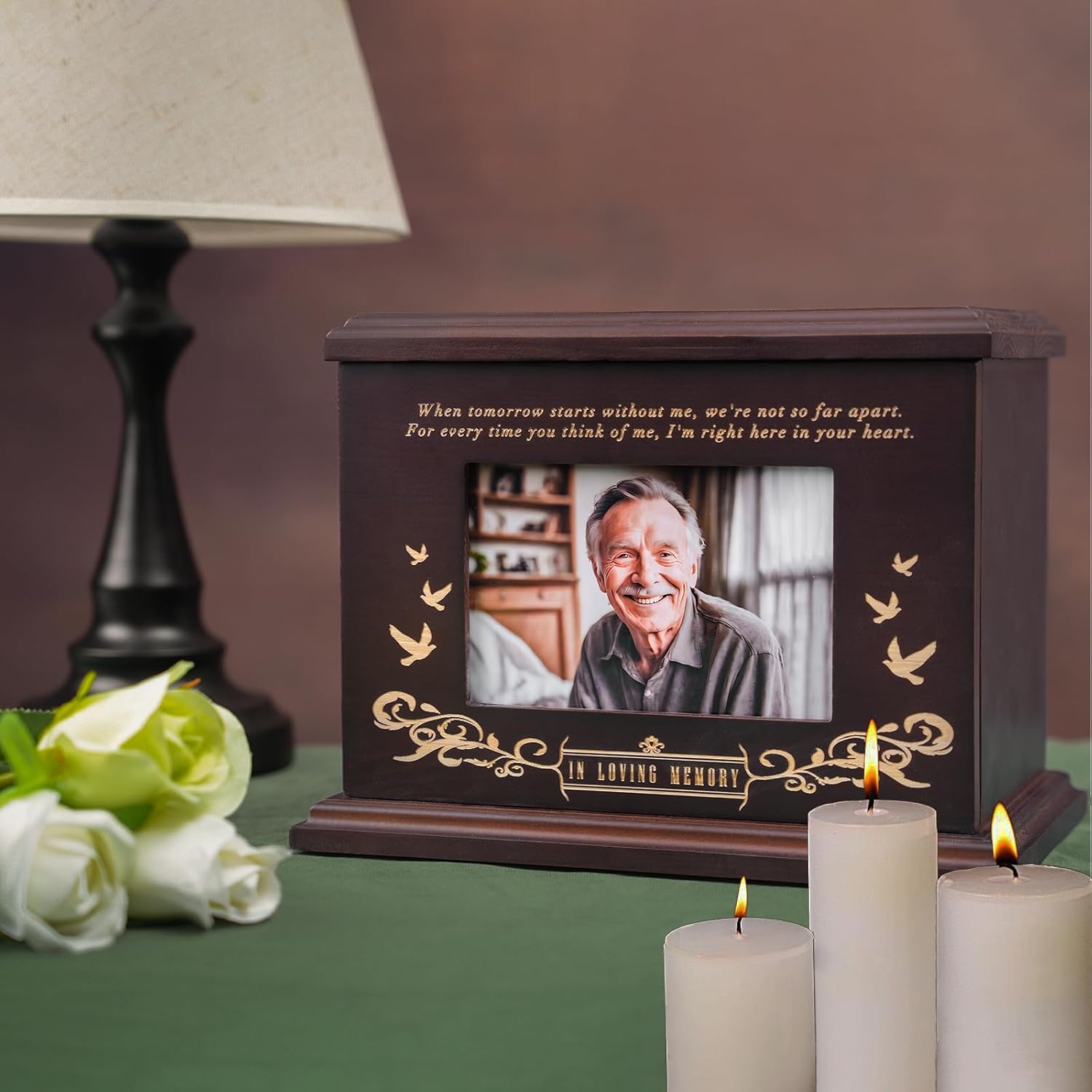 Cremation Urns for Human Ashes, Wooden Urn for Ashes Adult Male Female, Wooden Picture Frame Urns Box and Casket