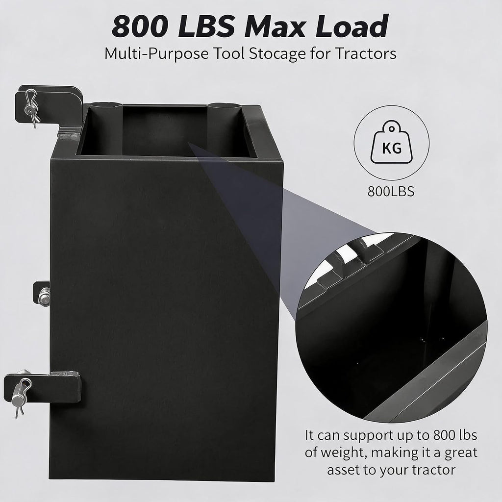 Heavy Duty 3 Point Ballast Box, 800 lbs Capacity, 5 cu.ft Steel Tractor Ballast Box Black, Fits Category 1 Tractor