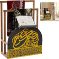 Wooden Quran Stand and Prayer Mat Holder with Arabic Calligraphy, Black Gold Islamic Home Decor for Room, Quran Book