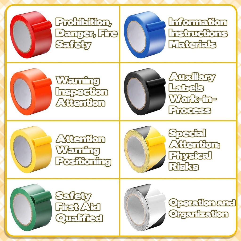 8 Rolls Floor Marking Tape Set, 2 Inch x 36 Yards Color Coding
