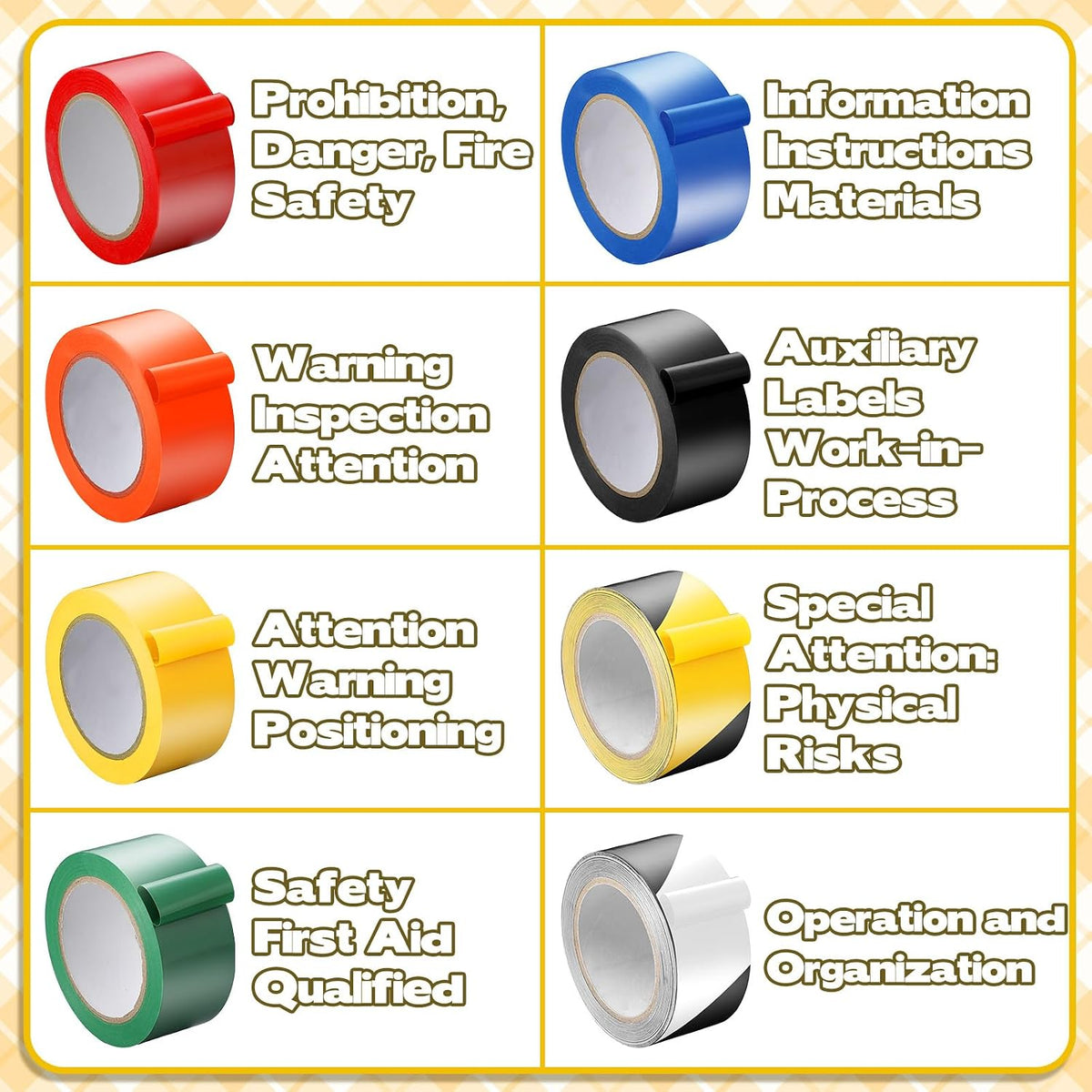8 Rolls Floor Marking Tape Set, 2 Inch x 36 Yards Color Coding
