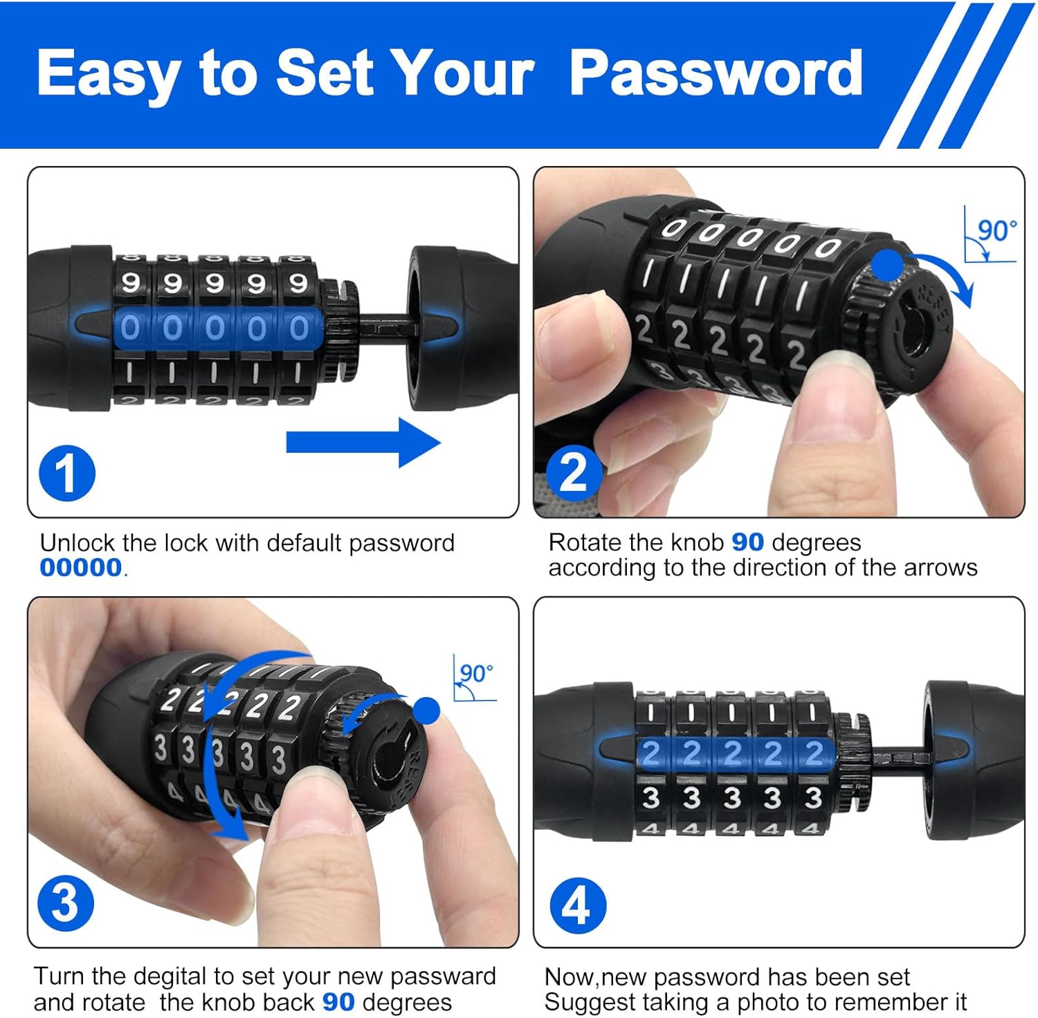 Bike Lock, 5 Digit Combination Heavy Duty Anti Theft Bicycle Chain Lock, 2.62/3.2/4.27/5/6Ft Long, High Security