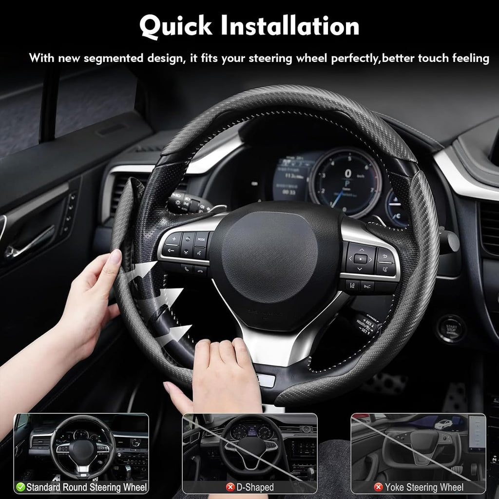 Steering Wheel Cover 3 Pcs Set, Anti-Slip, Scratch-Resistant, Universal Fit for 14-16 Inch Steering Wheels, Car