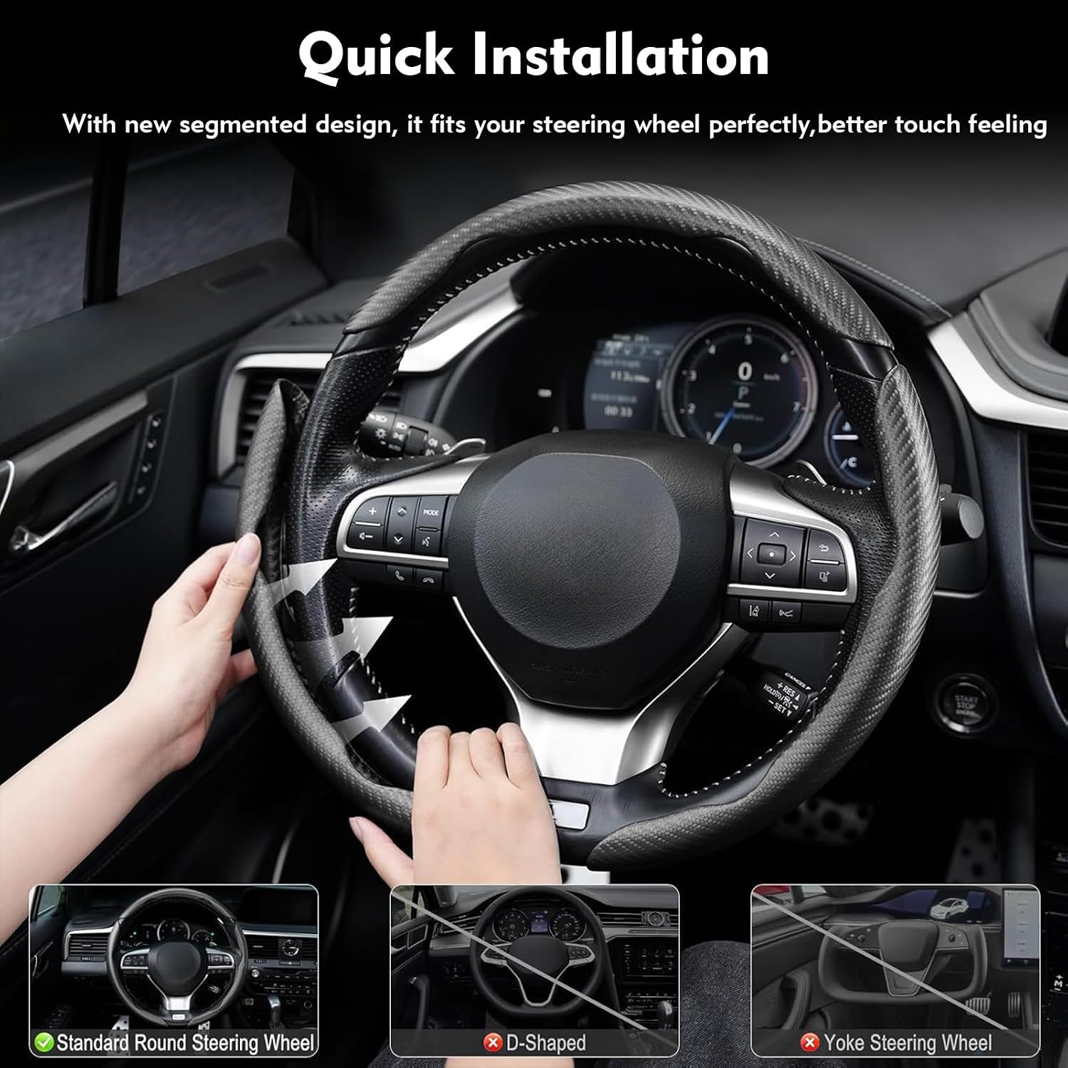 Steering Wheel Cover 3 Pcs Set, Anti-Slip, Scratch-Resistant, Universal Fit for 14-16 Inch Steering Wheels, Car