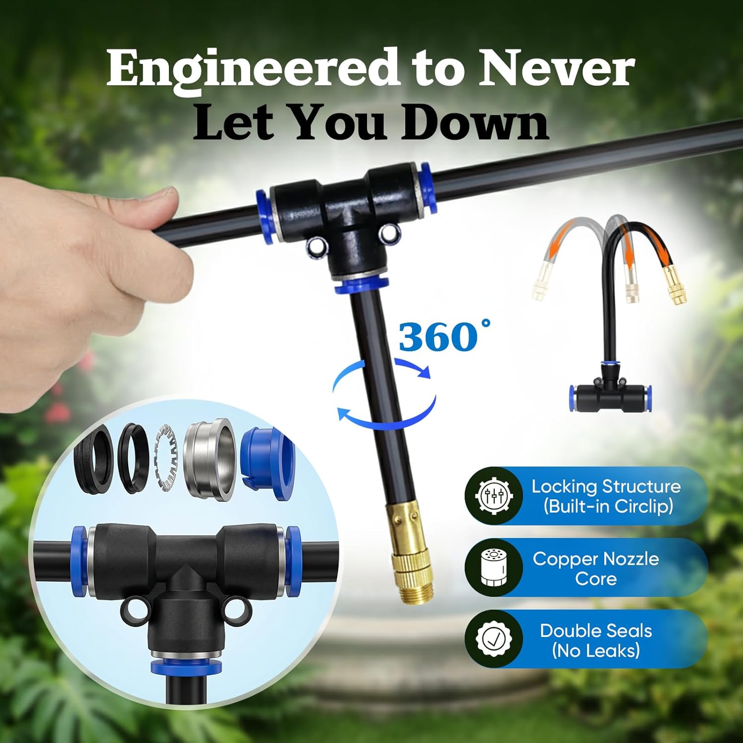 100ft 1/4-Inch Drip Irrigation Kit with 16 Adjustable Copper Nozzles, Automatic Atomizing Watering Sprinkler System