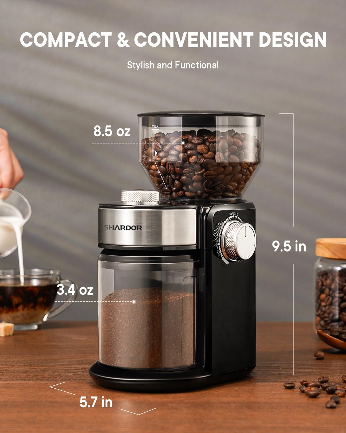 Electric Burr Coffee Grinder 2.0, Automatic Coffee Bean Grinder for Home Use, Adjustable Burr Mill with 16 Precise