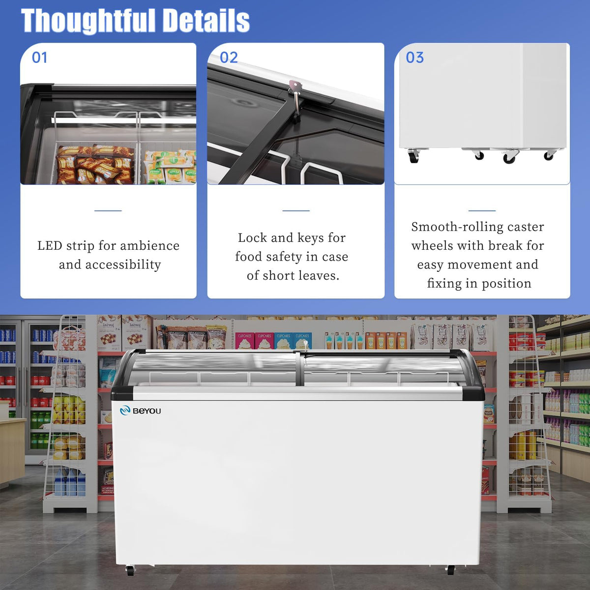 12.9cu Commercial Ice Cream Display Freezer- 6 Wire Baskets