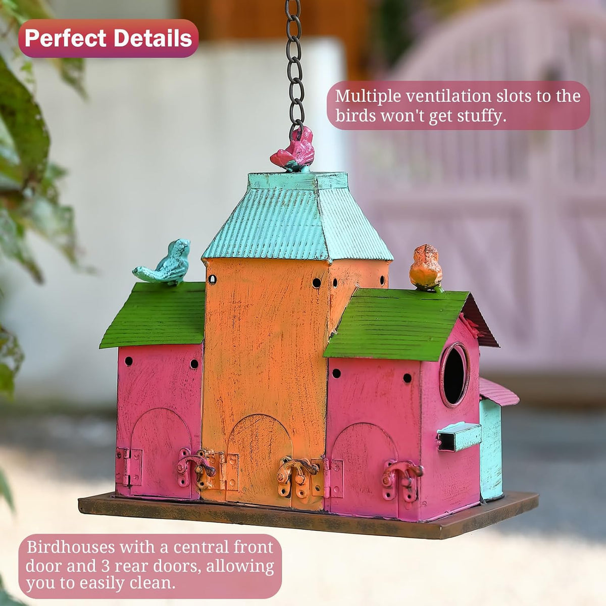 Colorful Metal Bird House for Outside, Hanging Birdhouse with 5-Compartment