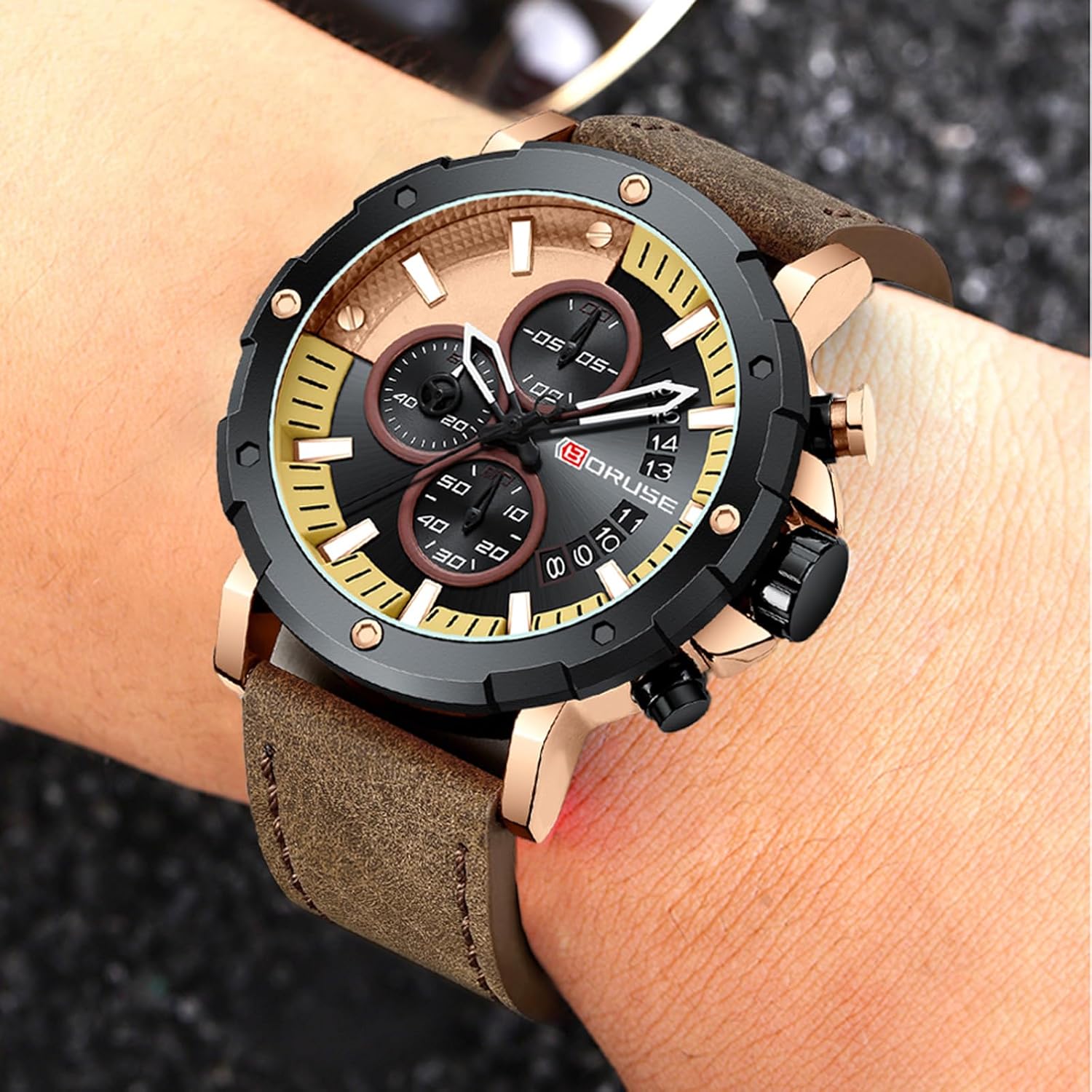 Mens Watches Luxury Chronograph Classic Waterproof Watch Large Face Analog Luminous Fashion Leather Analog Quartz