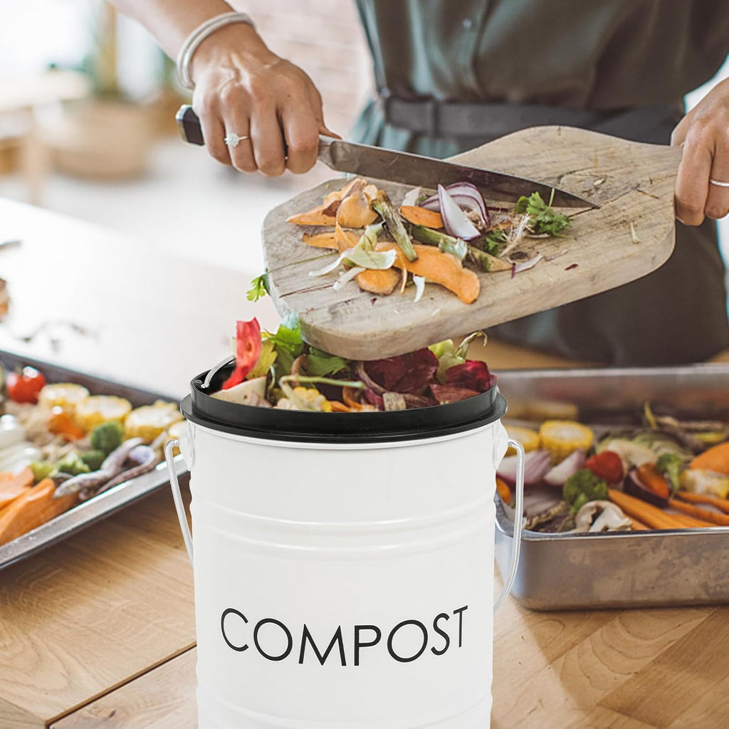 Compost Bin for Kitchen Countertop,1.3 Gal Metal Compost Container | Indoor Compost Bucket with Lid Includes Inner