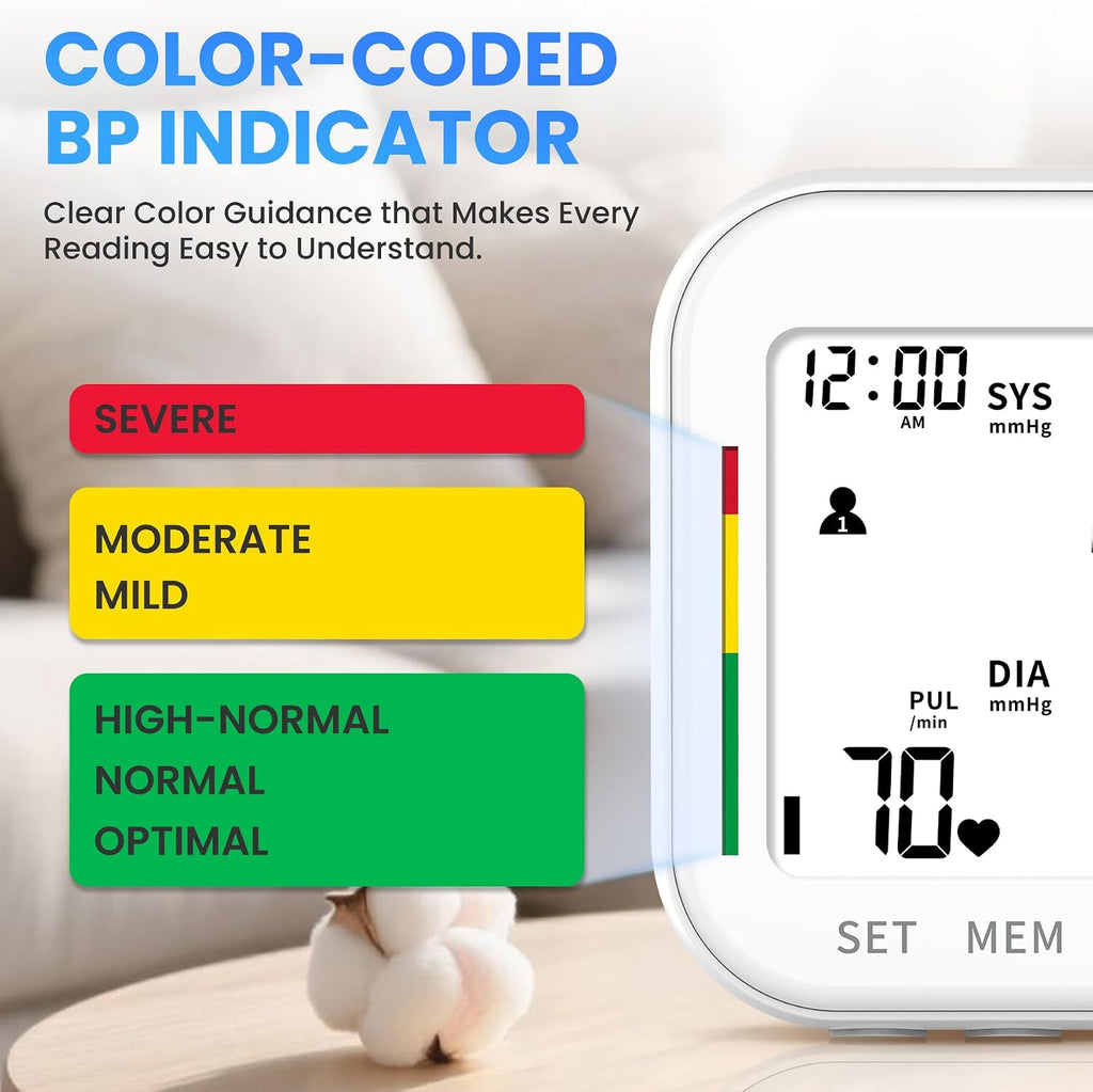 Blood Pressure Monitor for Home Use Rechargeable Wrist BP Machine, White