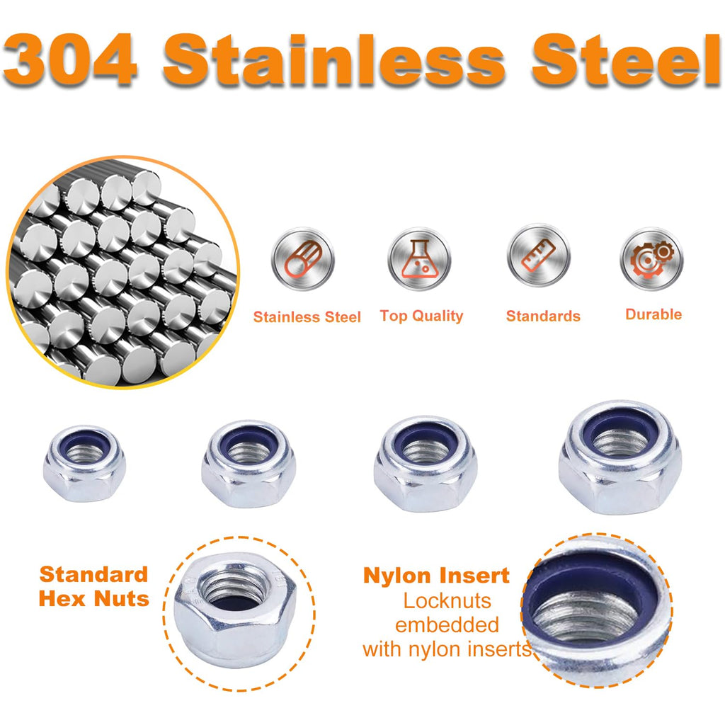 M8 M6 M5 M4 Locknuts Assortment Kit 95PCS Nylon Insert