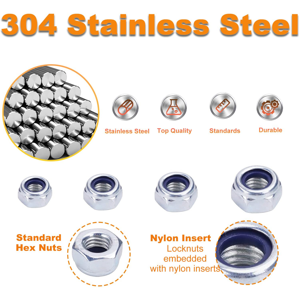 M8 M6 M5 M4 Locknuts Assortment Kit 95PCS Nylon Insert