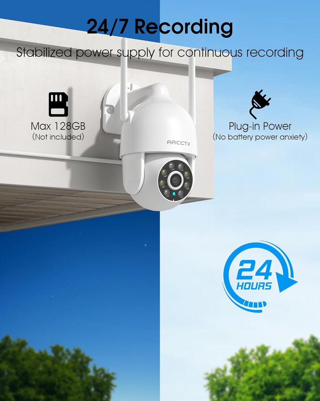 2K Security Cameras Outdoor, 360°Pan-Tilt View 2.4G/5G WiFi Security Camera with Motion Tracking, Spotlight & Siren