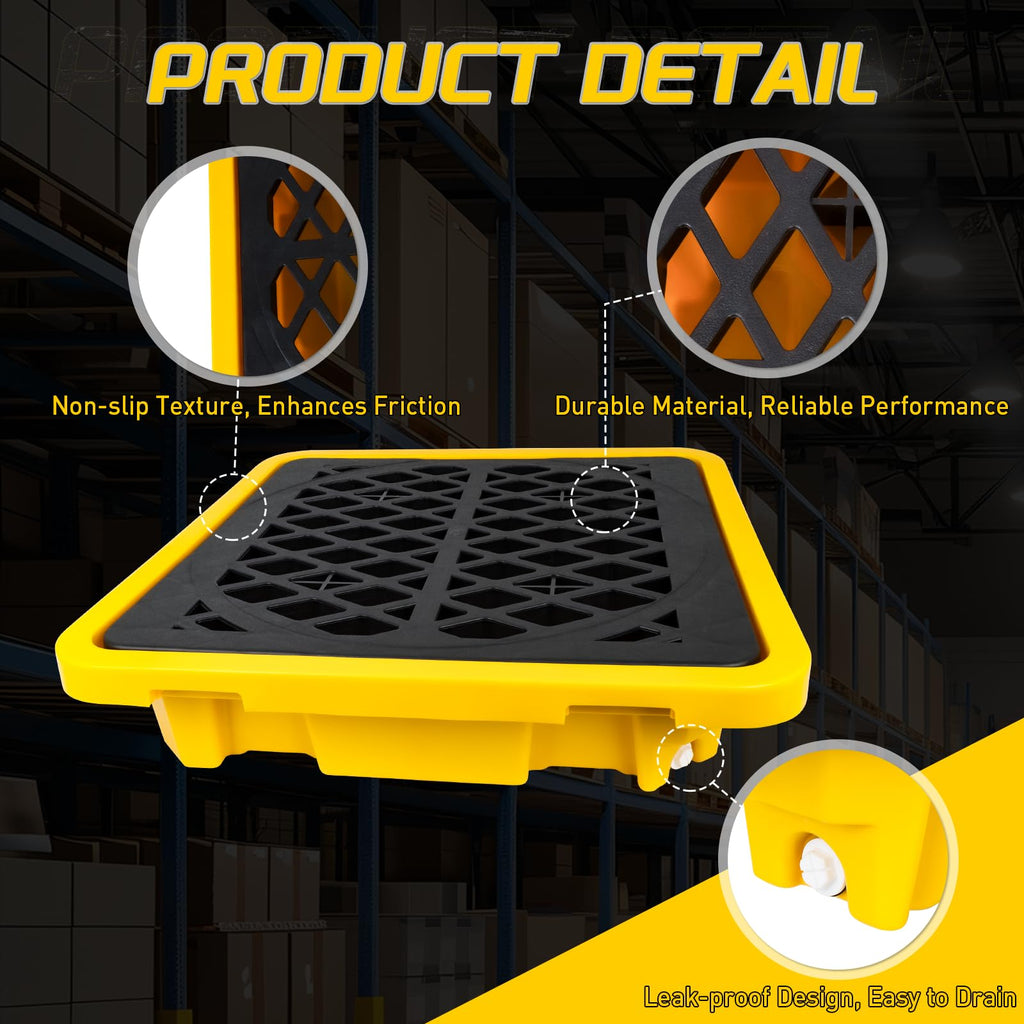 1 Drum Spill Containment Pallet, Leakproof Spill Tray with Drain