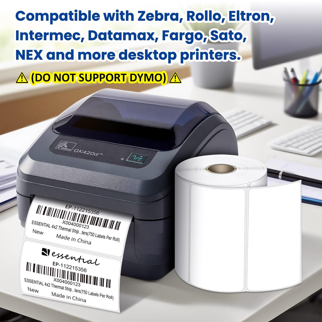 4" x 2" Direct Thermal Labels, 1" Core (12000 Labels, 16 Rolls)
