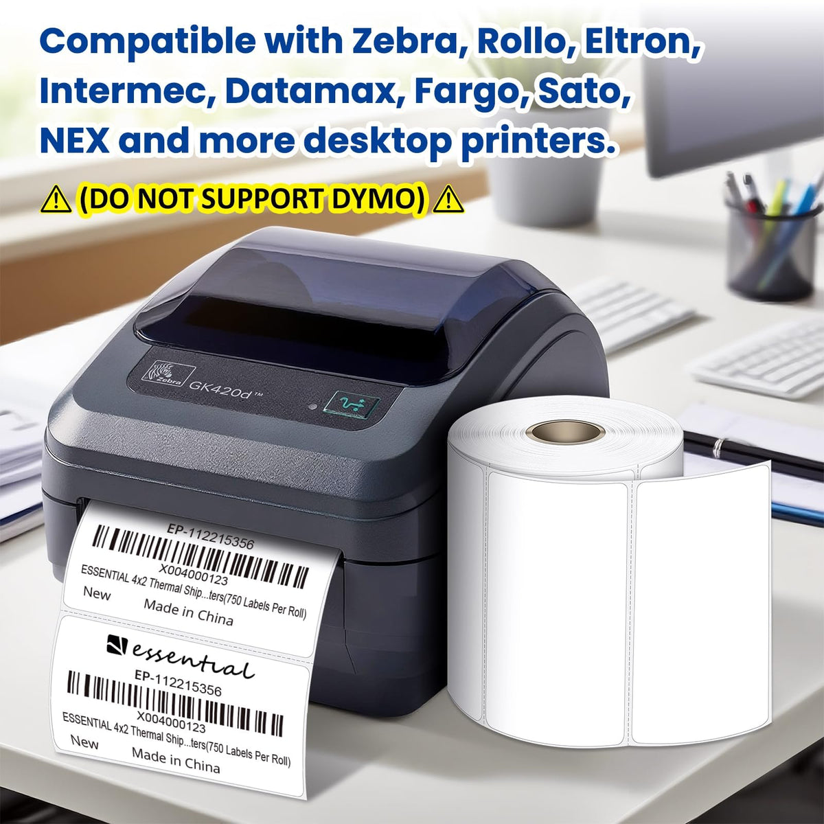 4" x 2" Direct Thermal Labels, 1" Core (12000 Labels, 16 Rolls)