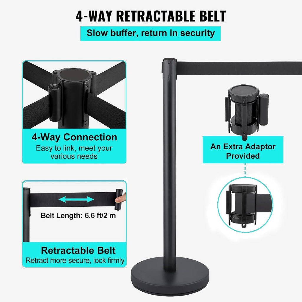 Crowd Control Barriers, Stanchions with Retractable Belts 6.5Ft