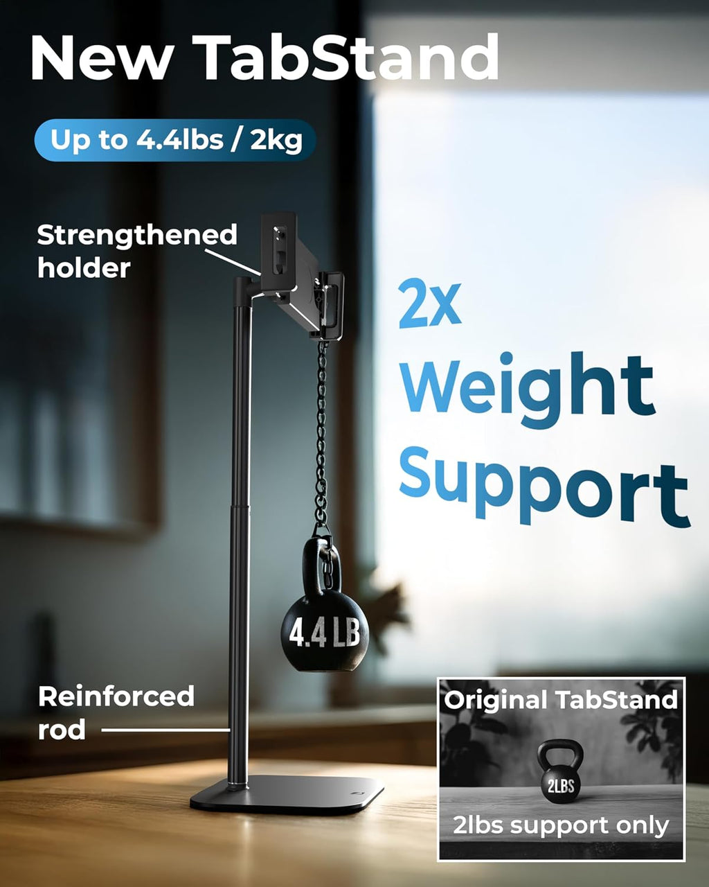 TabStand 20" Tall iPad Stand for Desk, Portable Monitor Stand Holder